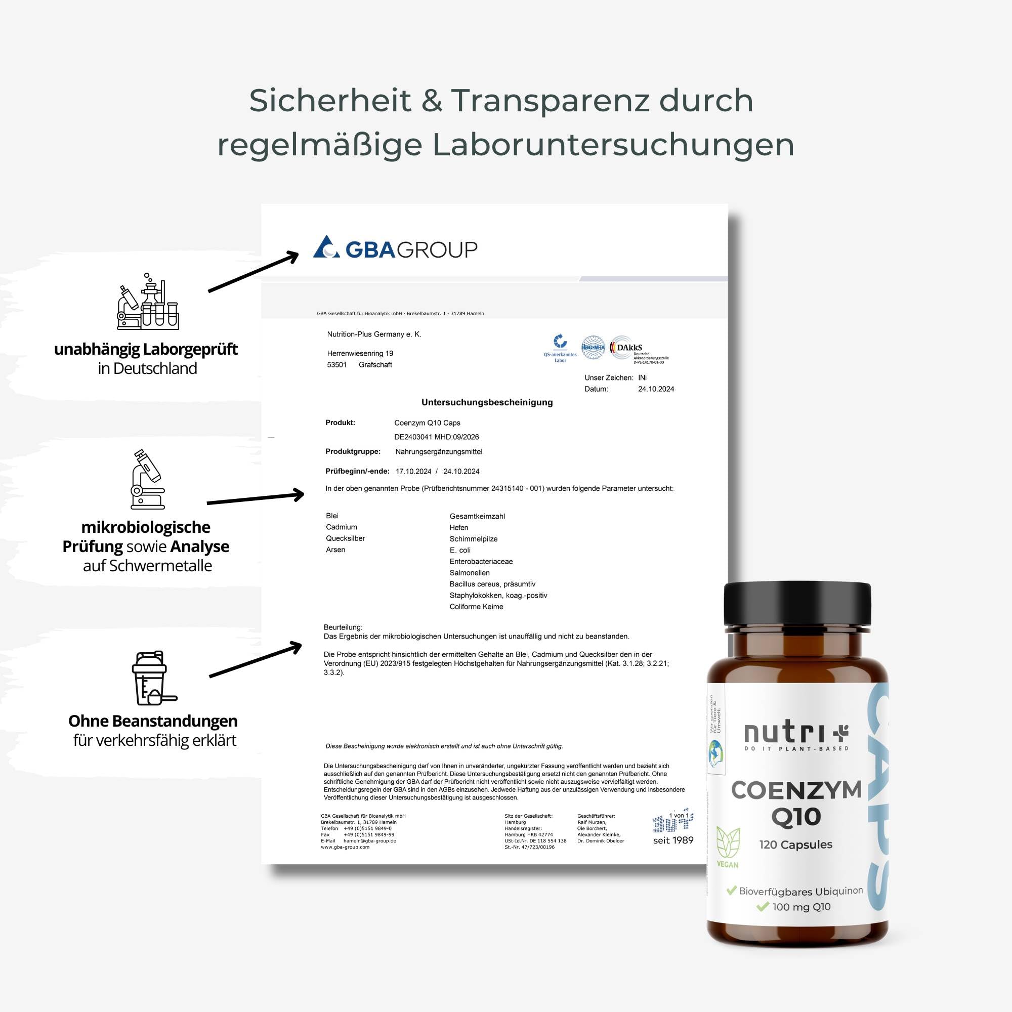 Nutri + Q10 Capsule alto Dosaggio - 120 Pillole 100 mg di Coenzima Q 10 per Capsula - Ubichinone vegano alta Qualità da Fermentazione senza Additivi inutili
