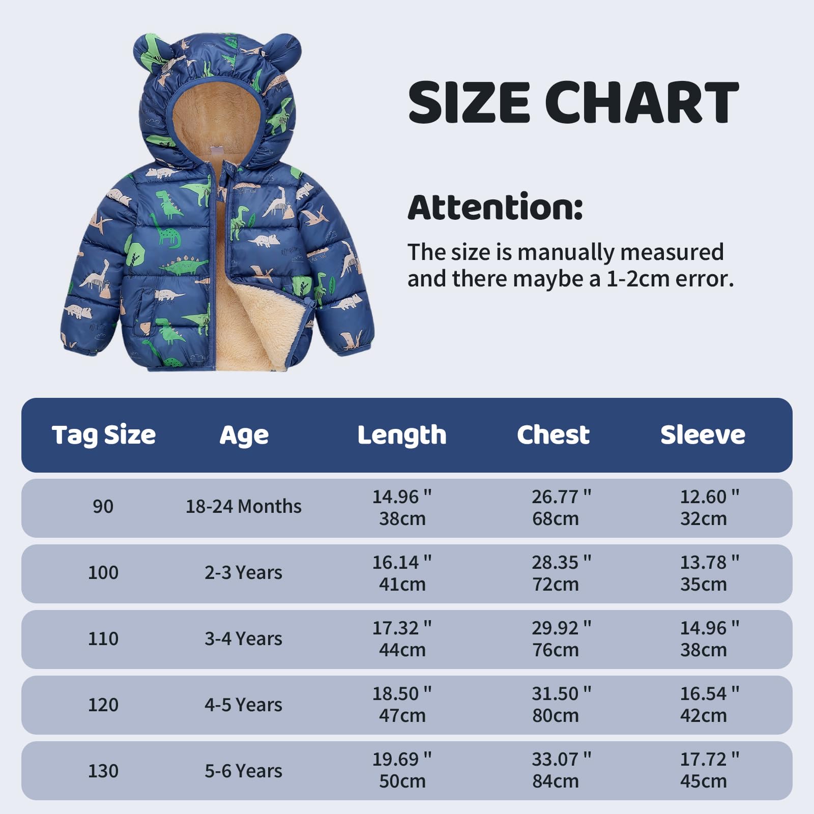 JiAmy Chaqueta de invierno para bebé con capucha para niños y niñas, abrigo de invierno a prueba de viento, chaqueta cálida para niños, cremallera y capucha, abrigo de forro polar, 18 meses a 5 años