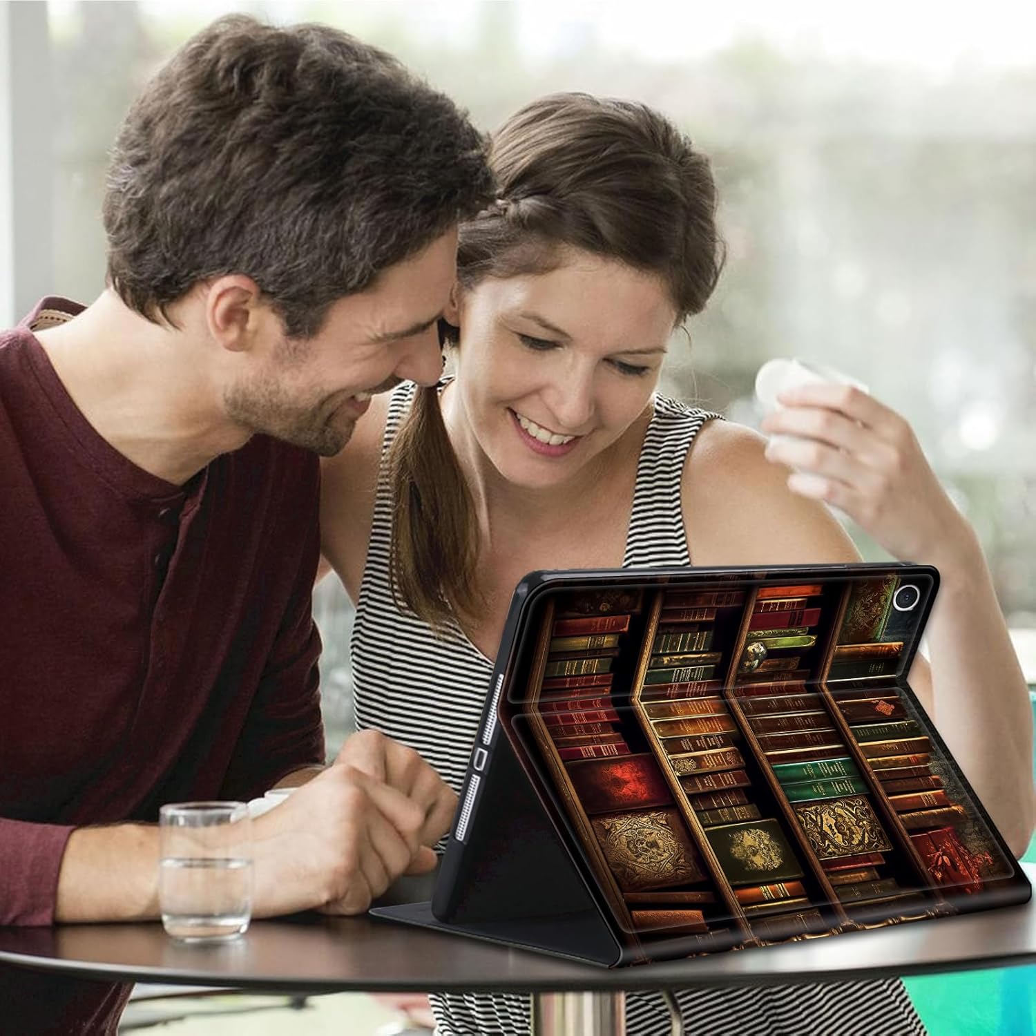 Case for All New Kindle Fire HD 10 Tablet(9th/7th Generation,2019/2017 Release),Slim Smart Shell PU Leather Adjustable Stand Protective Cover with Auto Wake/Sleep,Vintage Bookshelf