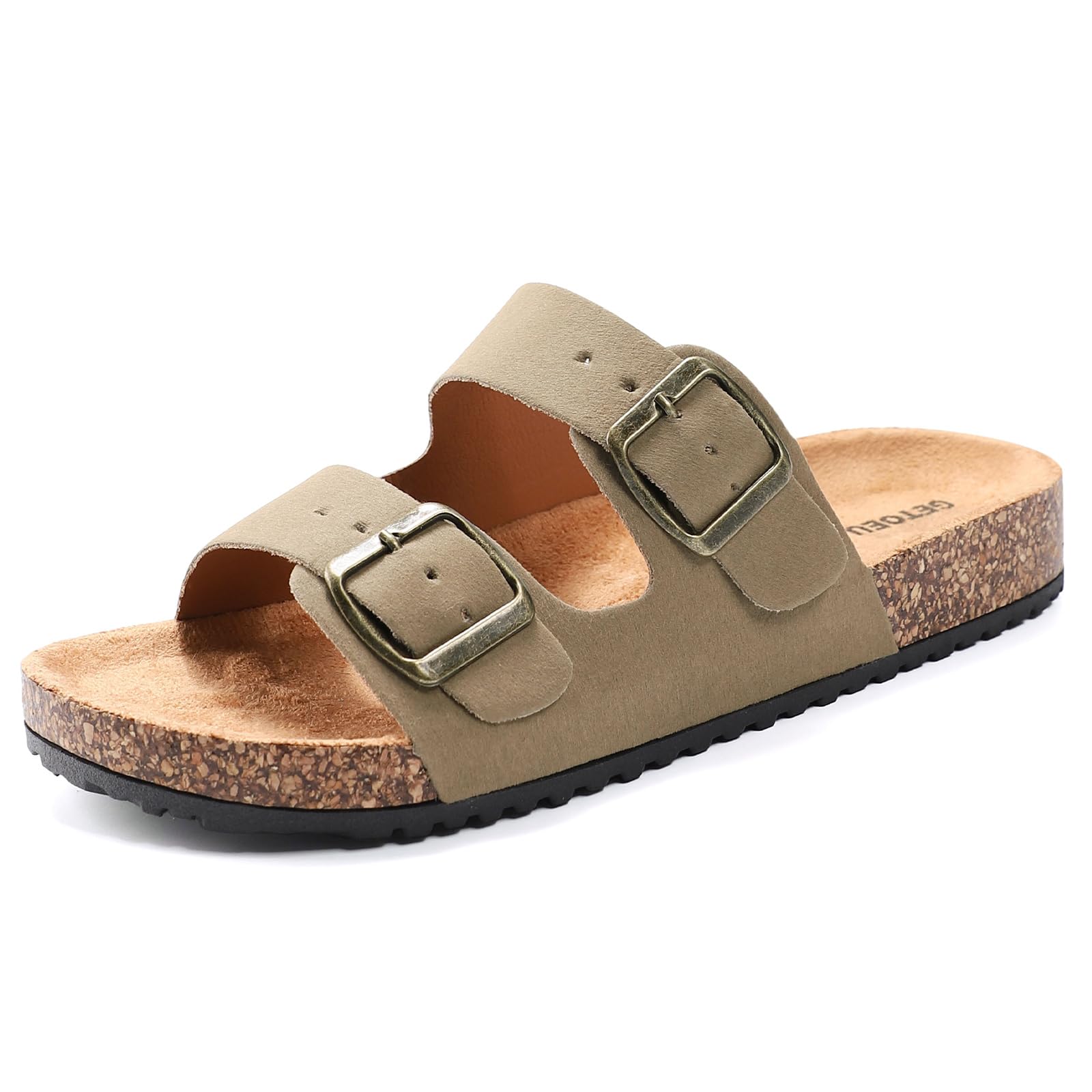 Women Cork Sandals Adjustable Buckle Strap Cork Footbed Sandal Arch Support Casual Slip On Outdoor Slide Sandals