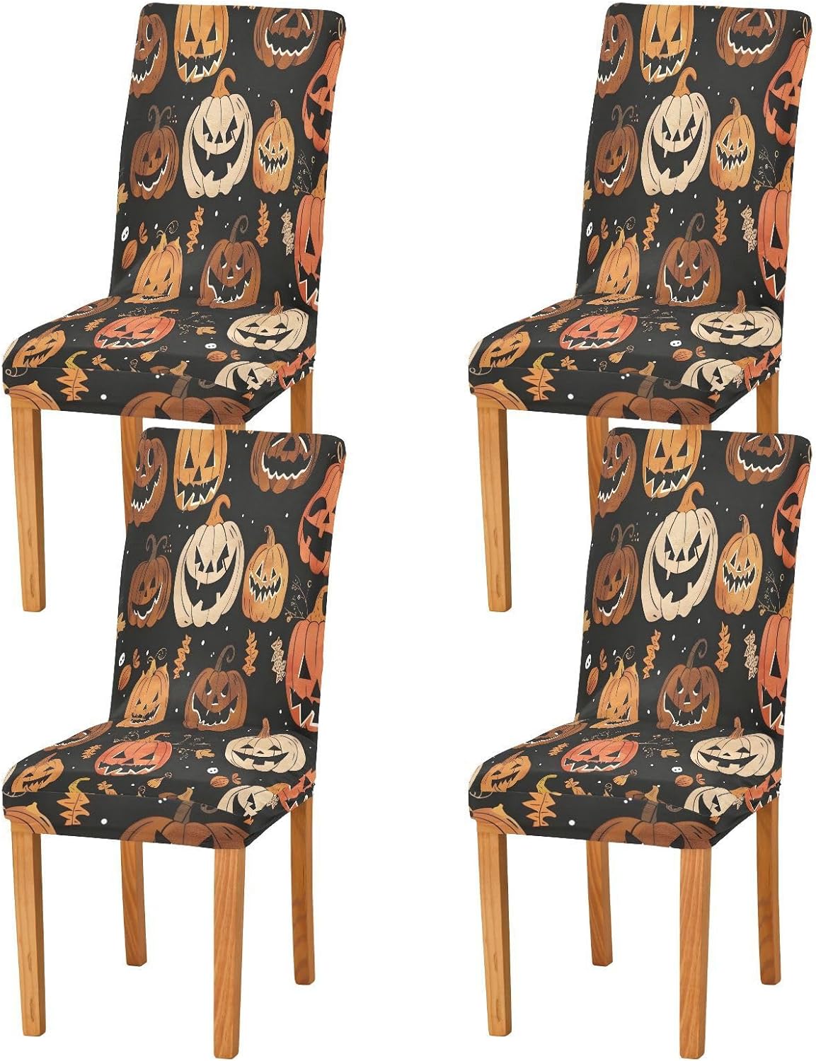 ALAZA Chair Covers for Dining Room, Autumn Monster Pumpkin Pattern Stretch Chair Cover Sets Chair Protector Removable Washable for Ktichen Restaurant Hotel