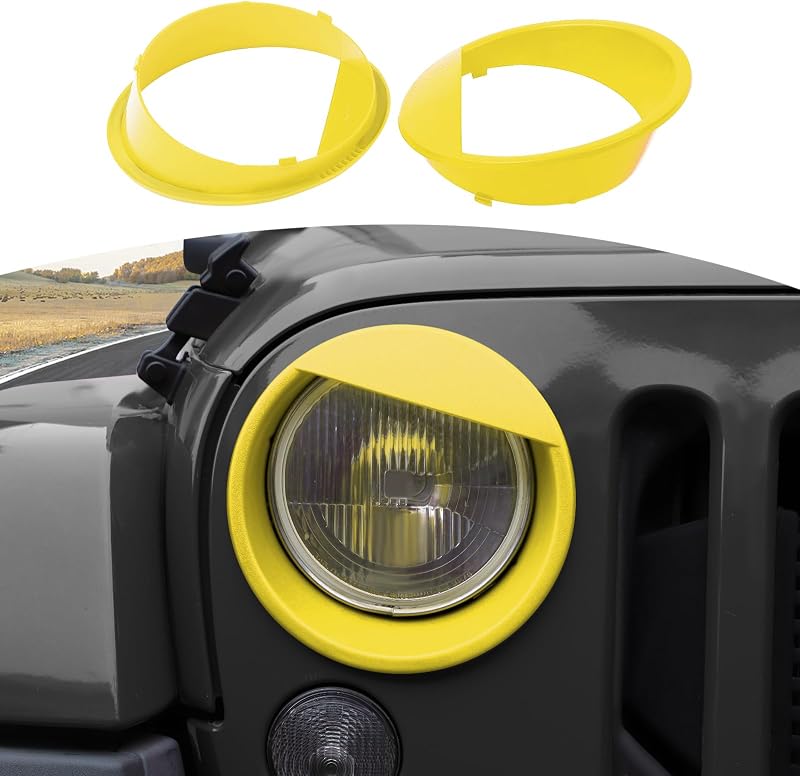 Moldura de farol Angry Eyes JOSHELA amarela para Jeep Wrangler JK JKU 2007–2017 – 2 unidades