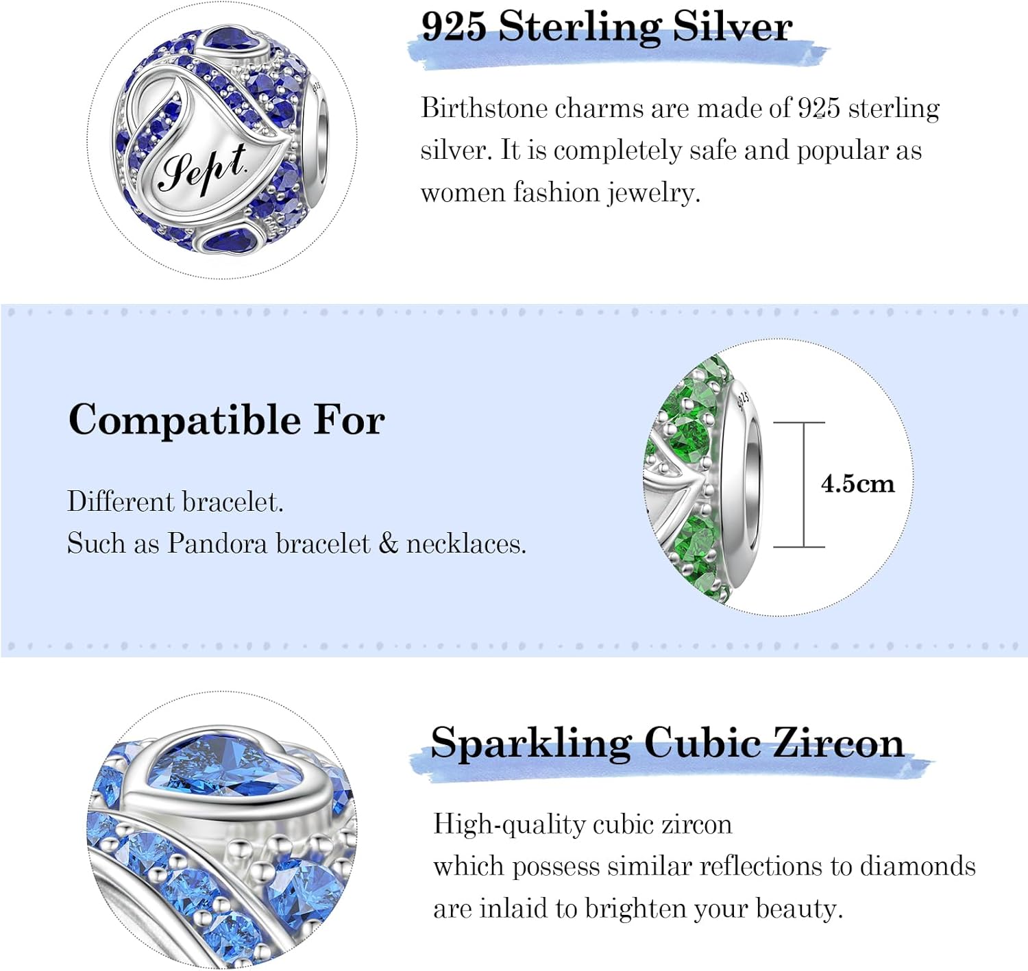JIAYIQI Birthstone Charms for Bracelet Necklace 925 Sterling Silver Bead Love Heart Charms Happy Birthday Charms for Women - Image 5