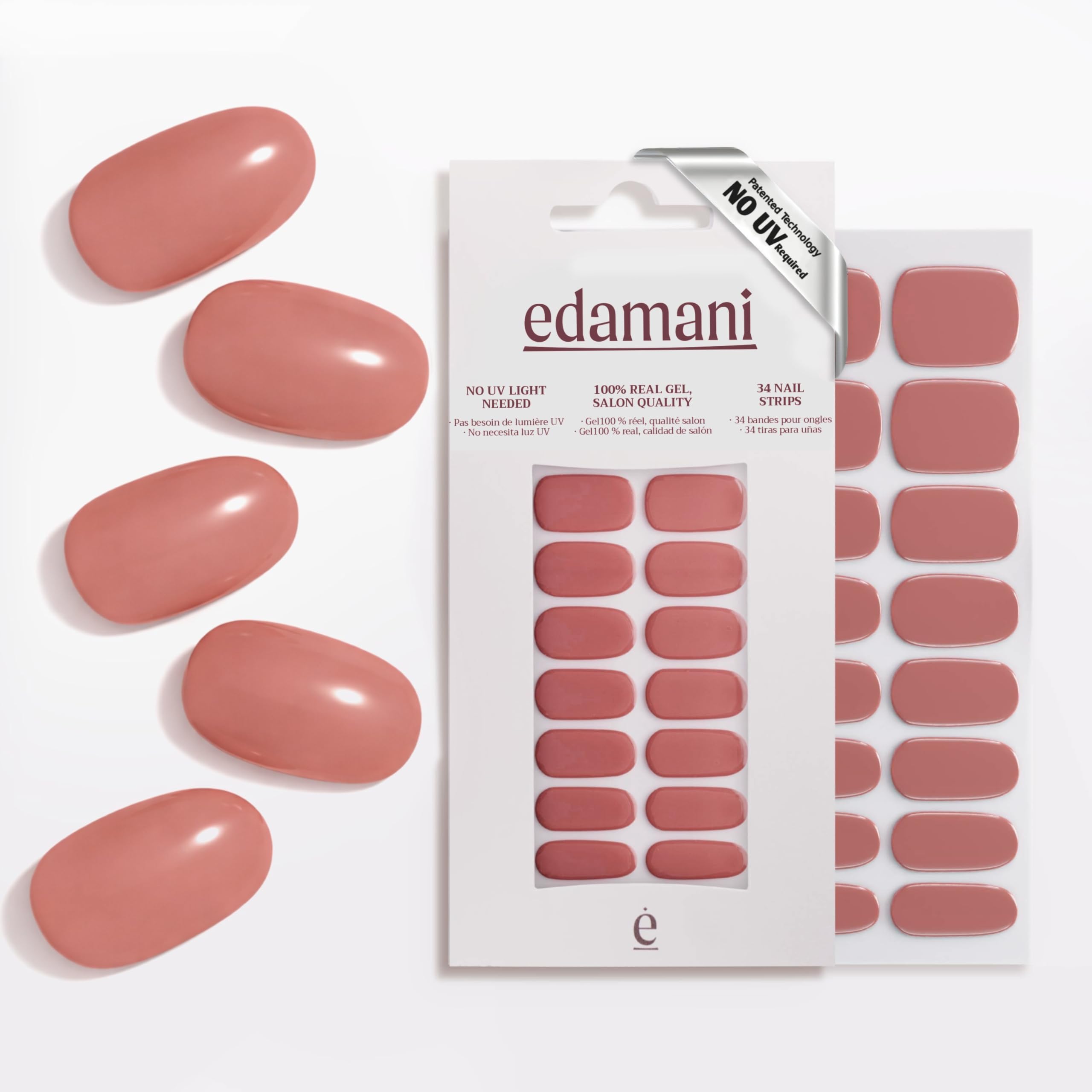 edamani 34 Piece Fully Cured Gel Nail Strips With No UV Light Needed, 14+ Days Gel Nail Polish Stickers, Salon Quality, Easy to Apply & Remove – Toxin
