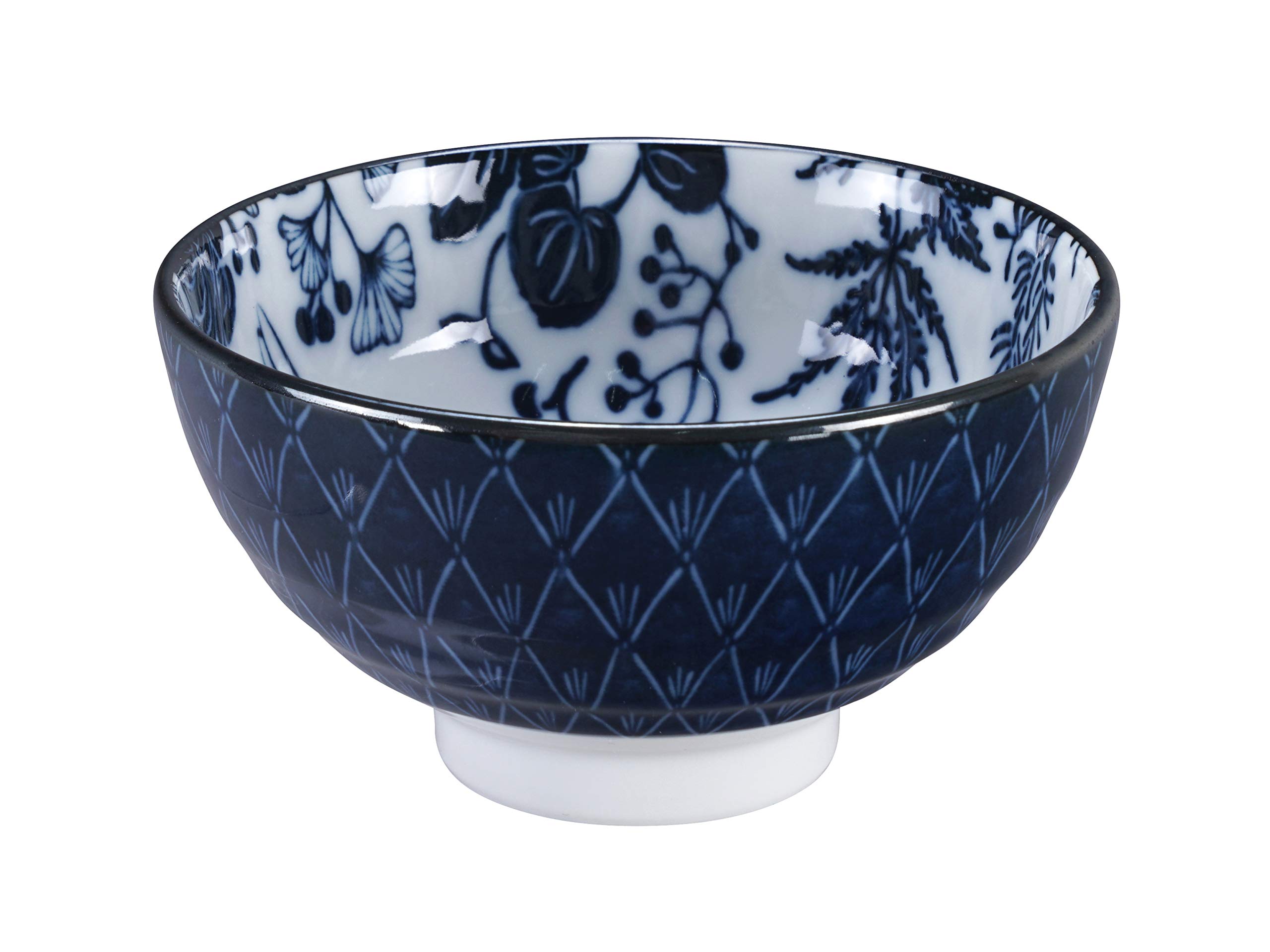 TOKYO design studio Flora Japonica Set de 4 Bols Bleu-Blanc, Ø 12 cm, Hauteur 6,3 cm, env. 300 ML, Porcelaine Japonaise, décor Floral Japonais, boîte Cadeau Incluse