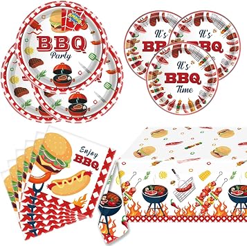 JU XIN BBQ Party Tableware Barbecue Picnic Gathering Supplies Set For Home Birthday Party Baby Shower Carnival Summer Barbecue Picnic Camping Activities