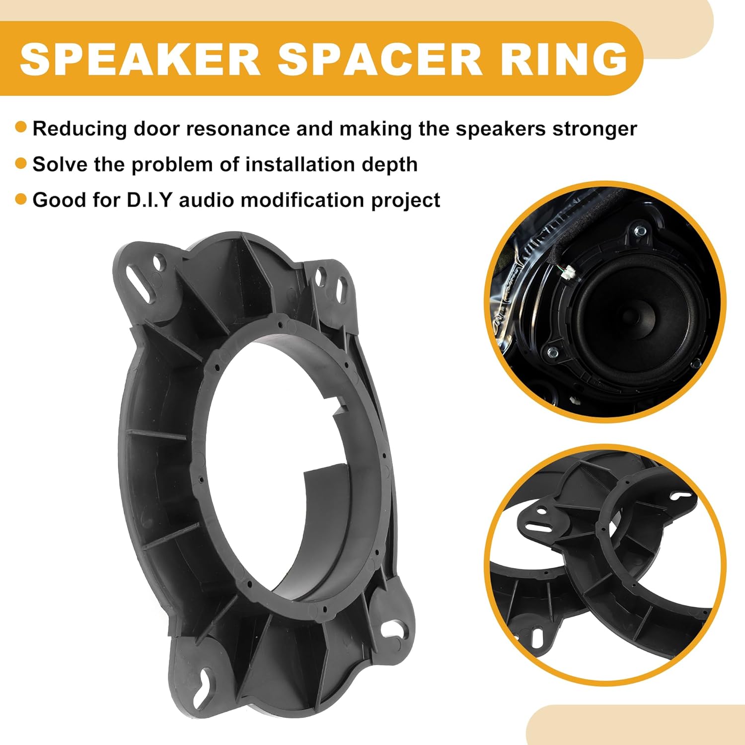 Speaker Spacer Ring Tweeter Speaker Spacer Adapter Car for Toyota Camry 2006-2017 Front Doors ABS Black Waterproof