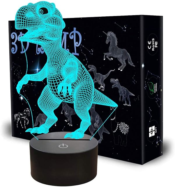 3D Dinosaur Night Light, Kids 3D Illusion Lamp for Bedroom Decor with 7 Color Changing and Smart Touch Control, Dinosaur Gifts for Boys and Girls Christmas by QpenguinBabies