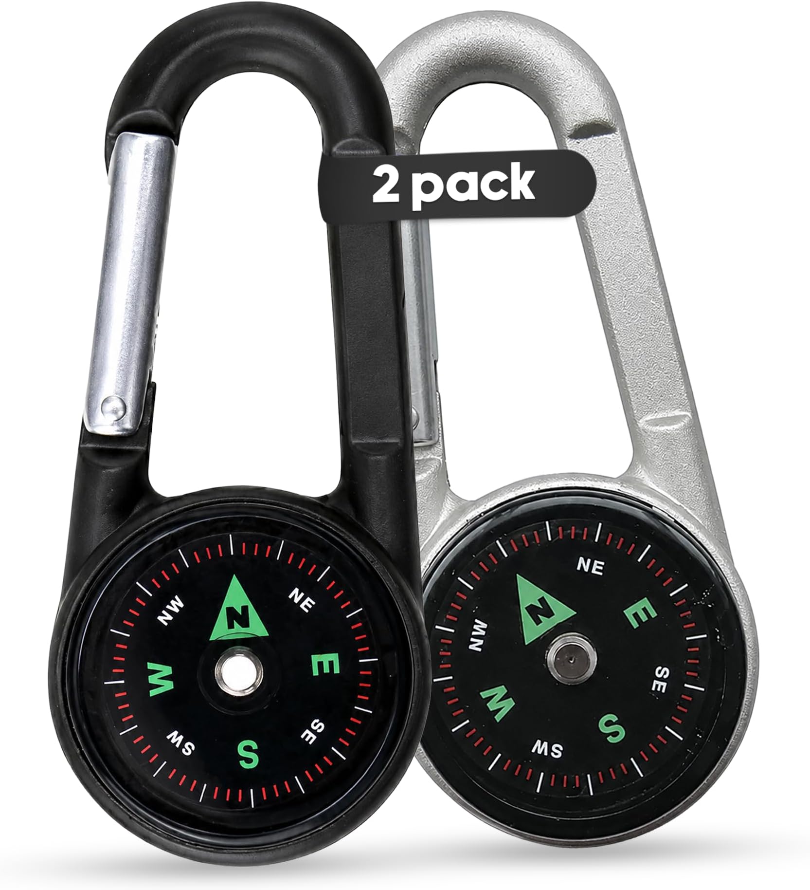 2 Pack Carabiner Clip On Compass Hiking - Compact Compass Keychain Backpacks | Small Pocket Magnetic Compass Keychain for Kids - Twist Lock | Keyring Keychains Outdoor Survival Camping