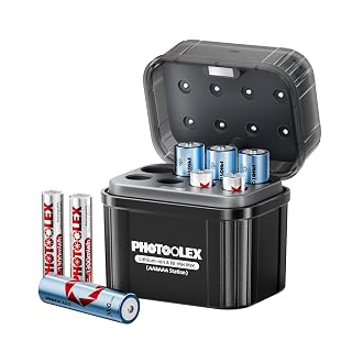 PHOTOOLEX Baterías recargables 4 AA y 4 AAA de litio con cargador híbrido, 1,5 V triple A y doble A, baterías de iones de litio duraderas con cargador híbrido de NiMH/litio y caja de almacenamiento - Amazon product rated Grade A