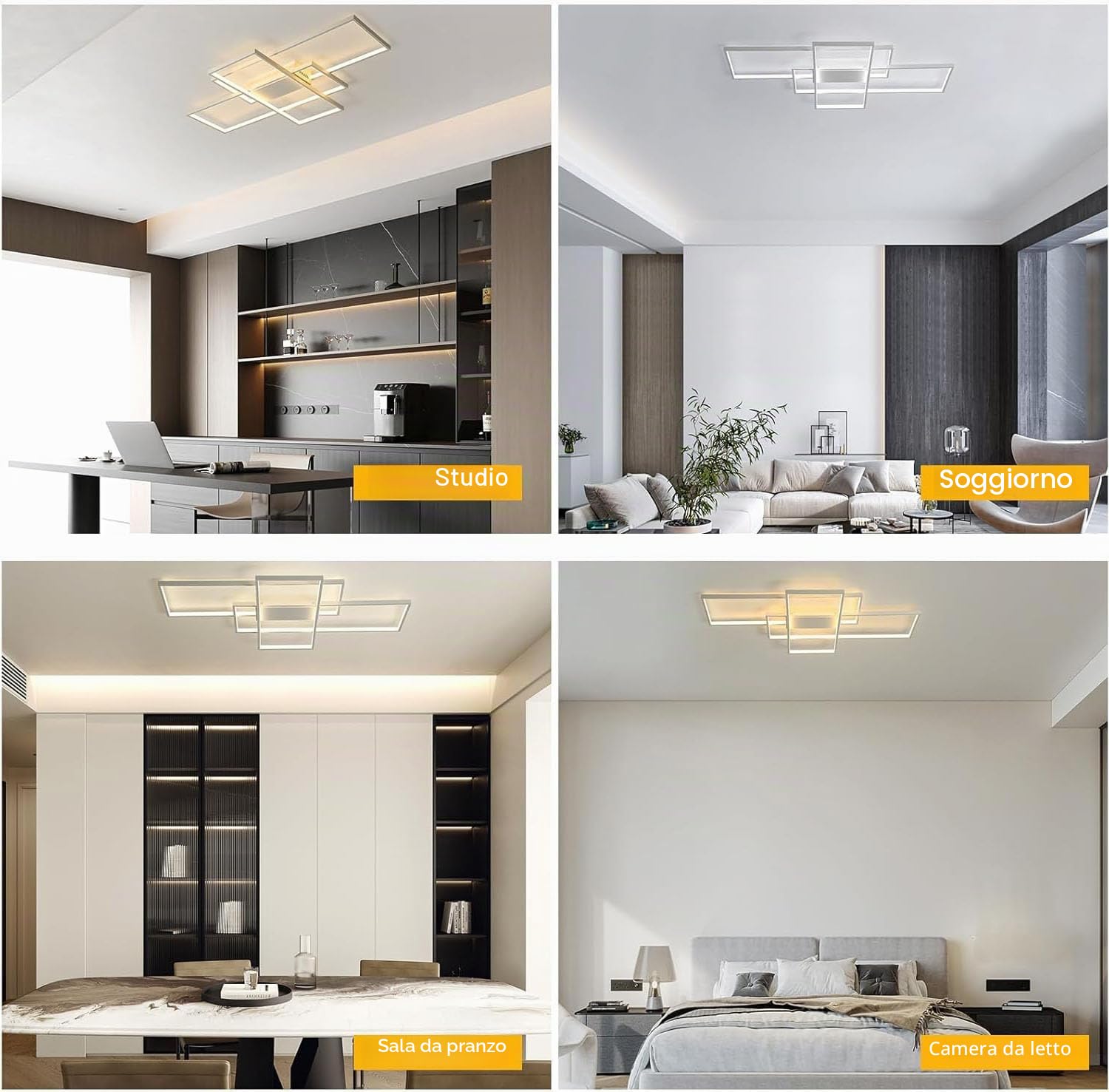 Lampadario LED Soffitto, 82W Plafoniera Soffitto, 8200LM Lampadario Soggiorno Moderno Design per Camera da Letto, Cucina, 105cm, Bianco