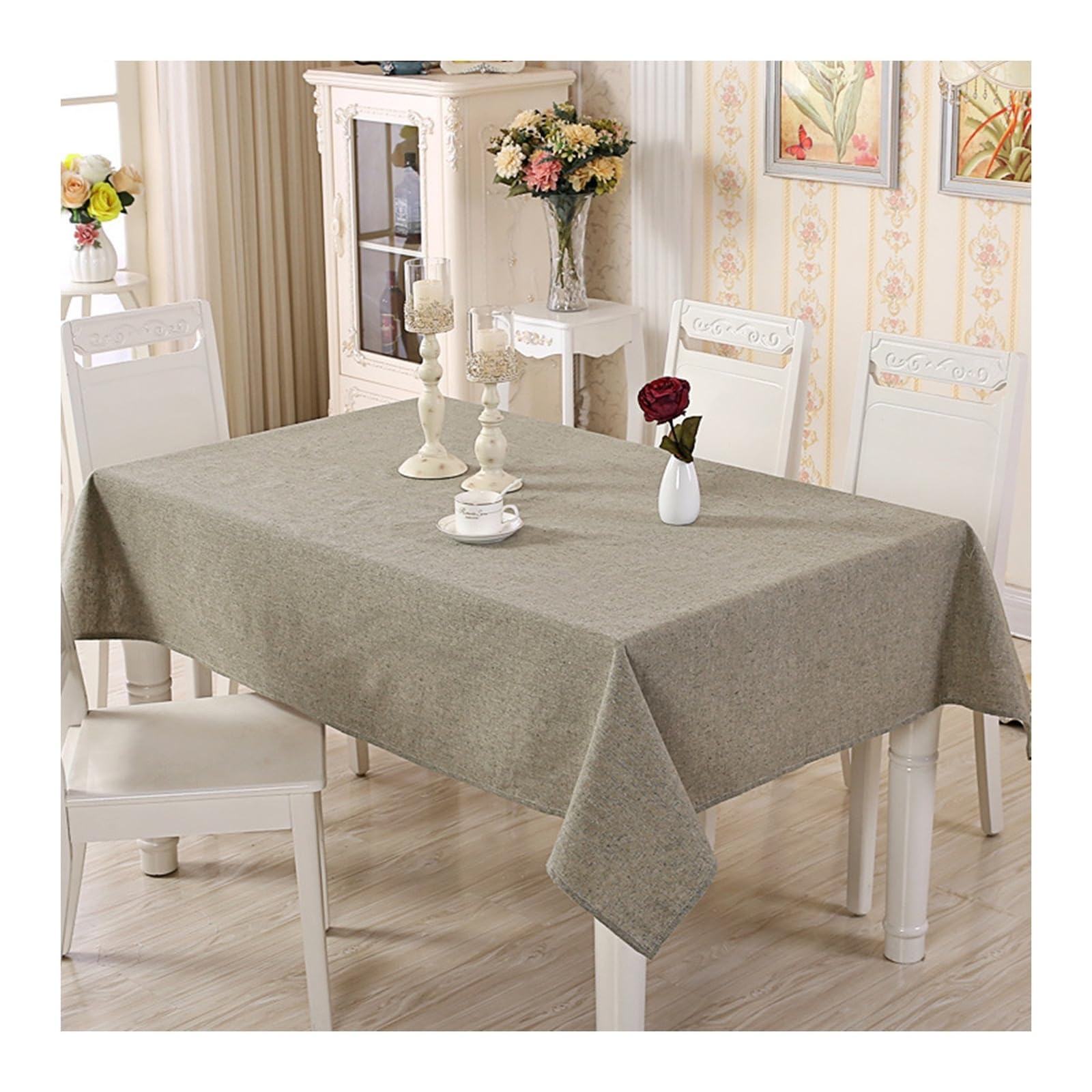 Nappe anti-taches en coton lin gris KnSam 140x220cm pour table