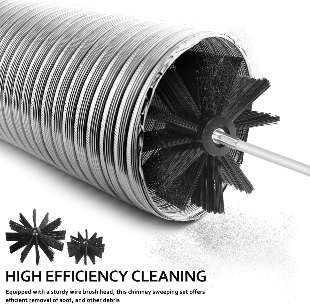 20feet Chimney Sweep Kit with 15 Flexible Rods, Dual Brush Heads (3. 9" & 5. 9") for Efficient Fireplace & Stove Pipe Cleaning, Professional Grade Soot Remover for DIY Home Maintenance