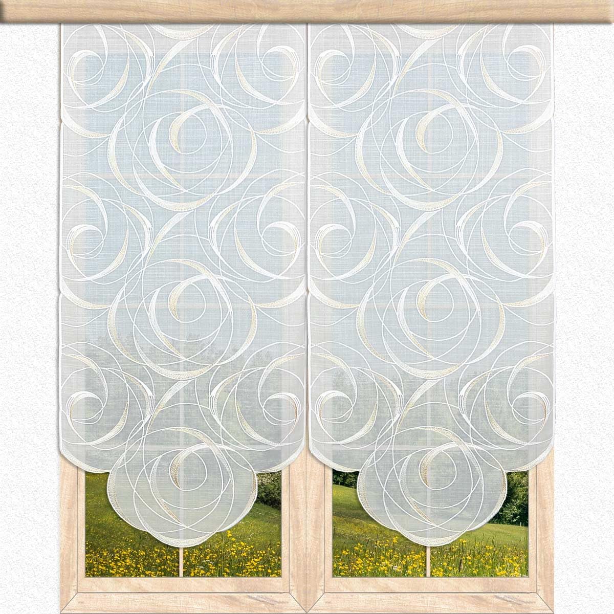 atelier alles-Spitze Flächengardine Diane Beige-Gold BxH 60x96 cm | Moderne Schiebepaneele mit Fantasiestickerei | Halbtransparente Gardine mit Bogenabschluss