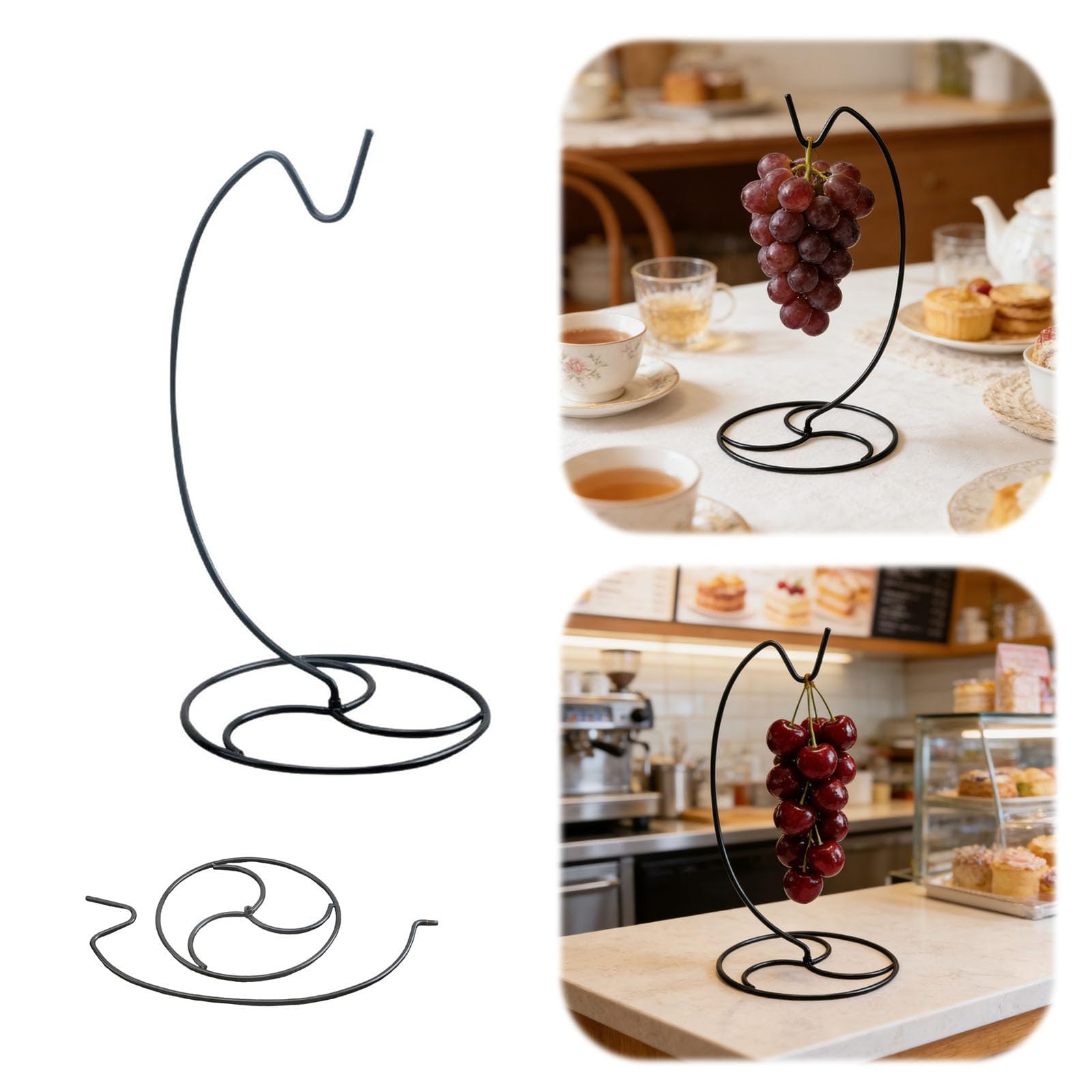 Psaltrycom Black A Banana Hanger Stand Metal Fruit Holder For Kitchen Counter Banana Tree Rack With Stable Base For Bananas Grapes (,17*17*35Cm)