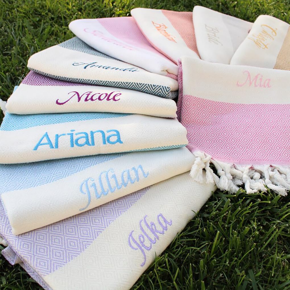 iBedding Personalized Embroidered Turkish Beach Towel,Custom Name Quick Dry Beach Towel Wedding Gift Unique Towel for Bath, Beach, SPA, Gym (39x70)