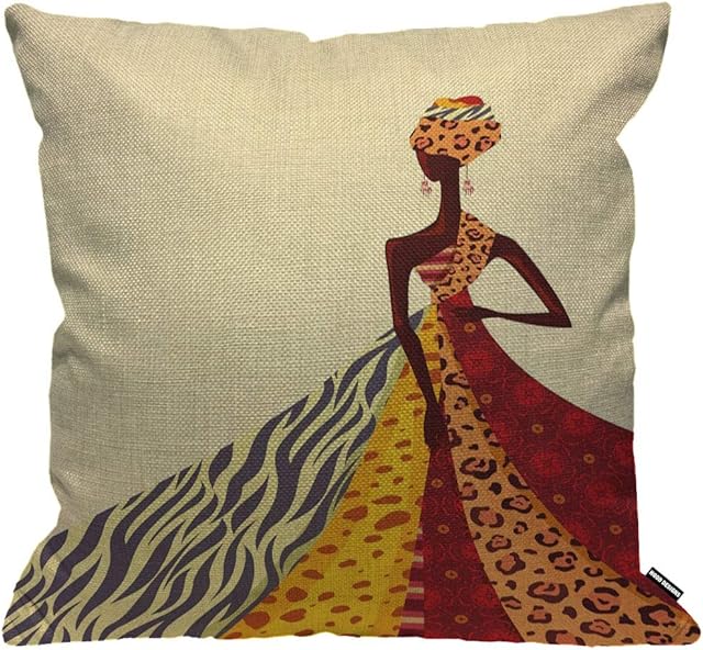 HGOD DESIGNS Cushion Cover African Girl Posing with Colorful Dress,Throw Pillow Case Home Decorative for Men/Women Living Room Bedroom Sofa Chair 18X18 Inch Pillowcase 45X45cm