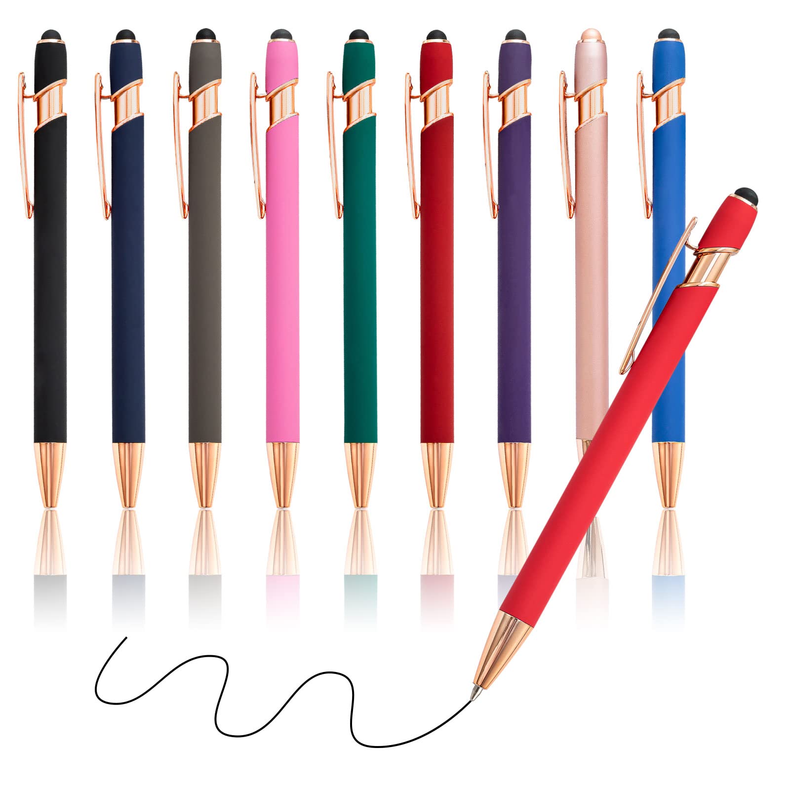 OOTSR 10 Pieces Ballpoint Soft Touch Pen with Stylus Tip Smooth Writing Pens Stylus Combo Black Ink for Touch Screens Computer Metal Pen 2 in 1 Capactive Stylus