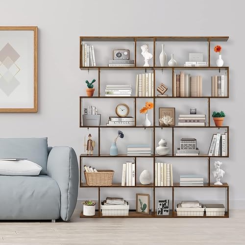 Miniatura 44 de Giantex Estantería geométrica blanca, de madera en forma de S, 6 niveles, moderna, independiente, decorativa, para dormitorio, sala de estar