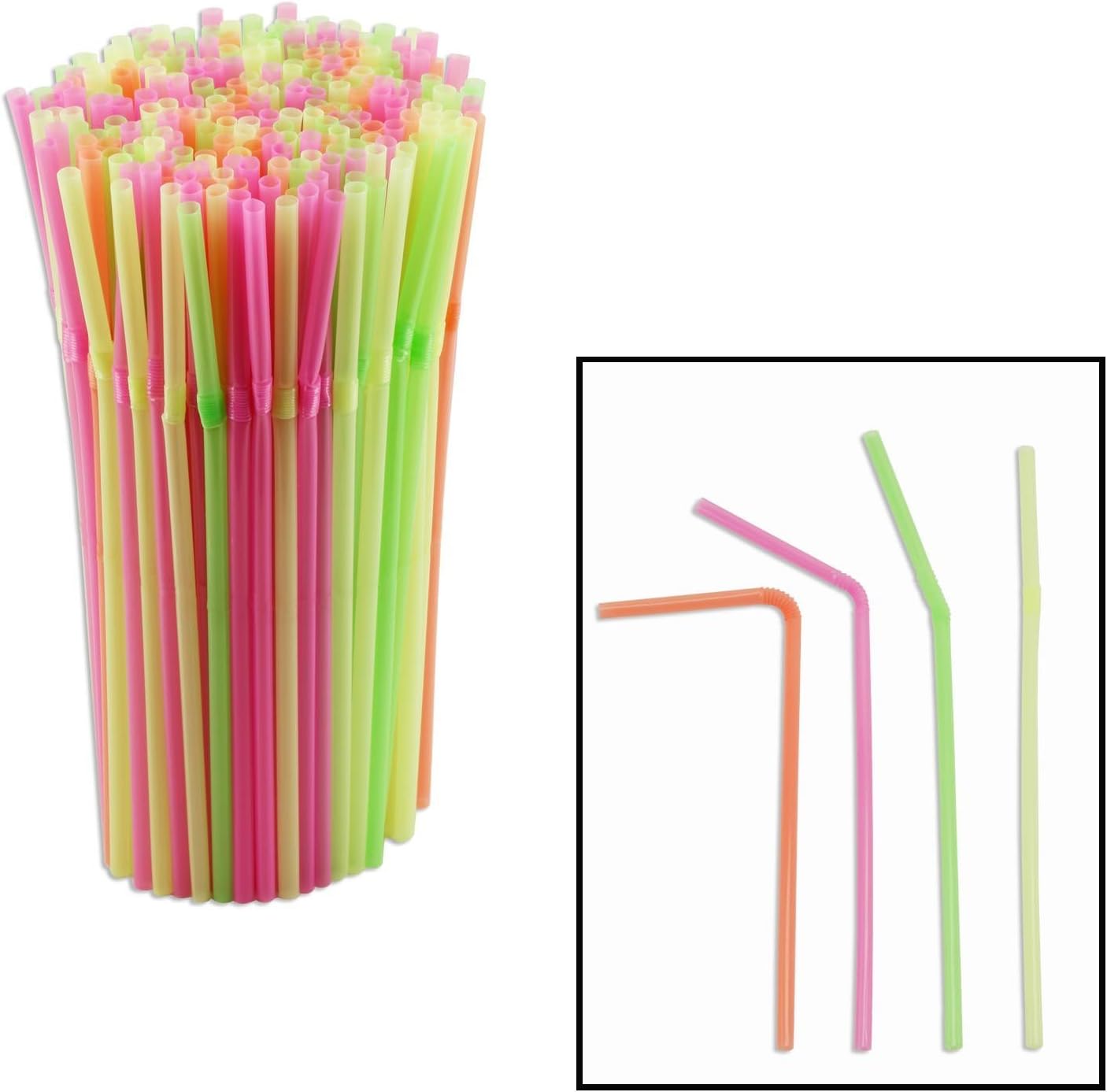 250 Count Neon Flexible Drinking Straws - Great For Any Occasion