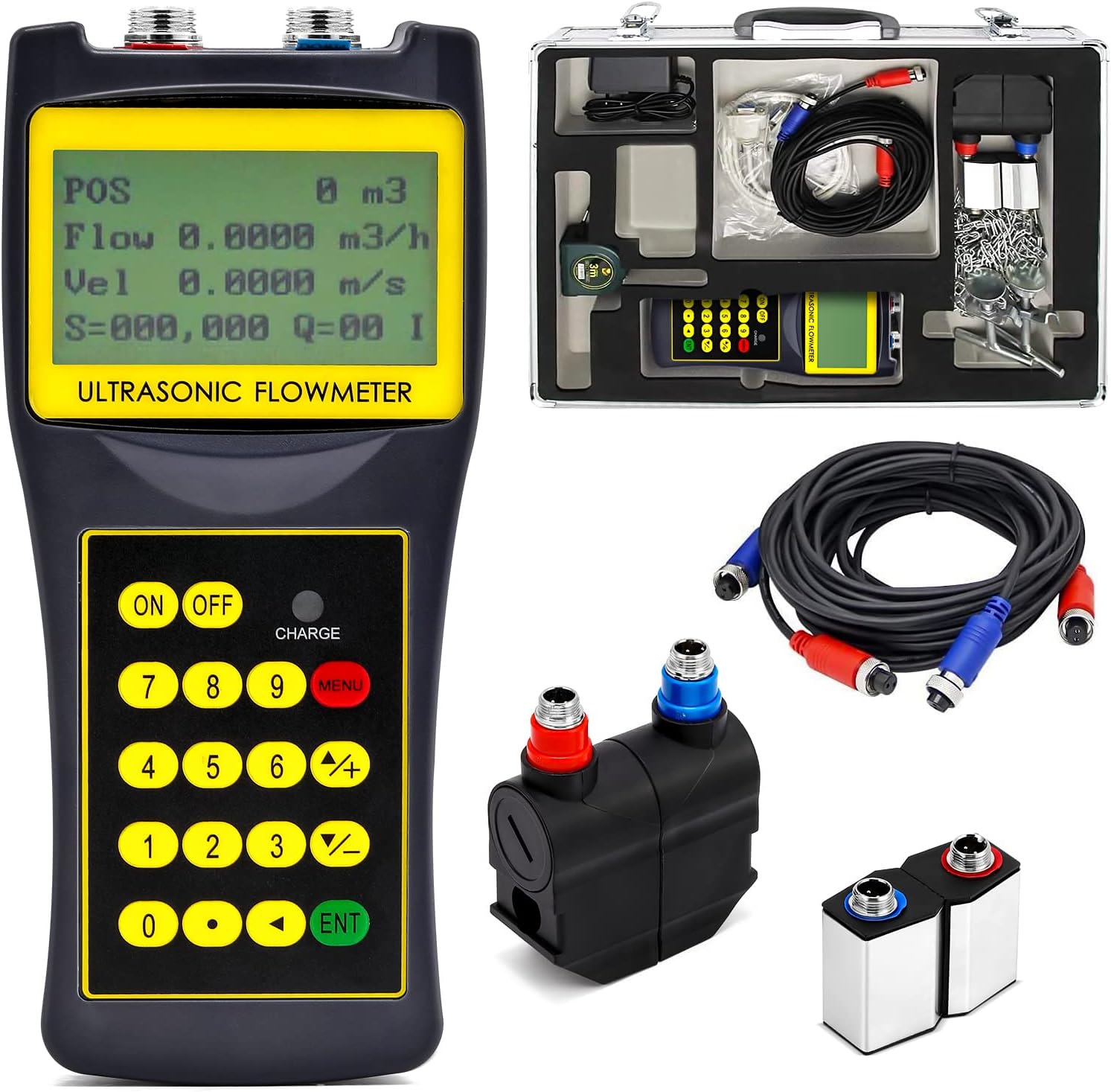 100H-M2+S1 Handheld Ultrasonic Flow Meter Flowmeter Clamp on Sensor (DN15-700mm)