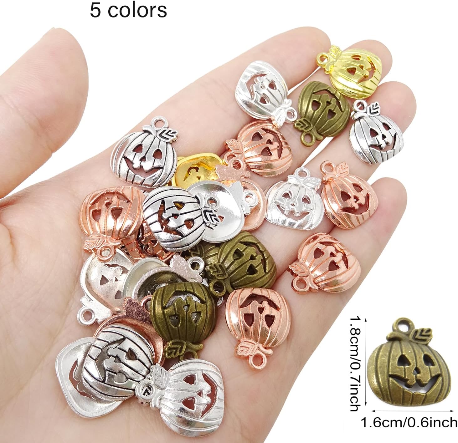 Honbay 50PCS Vintage Alloy Fall Charms Pendant Autumn Pumpkin Pendant Thanksgiving Halloween Bead Charms for Earrings Bracelets Necklaces Keychains Jewelry Crafts Making - 5 Colors - Image 2