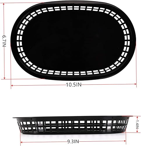 Miniatura 3 de Cedilis Paquete de 40 cestas de comida rápida, cestas de plástico negro de 10.5 x 7 pulgadas, bandeja de servicio de alimentos para perros