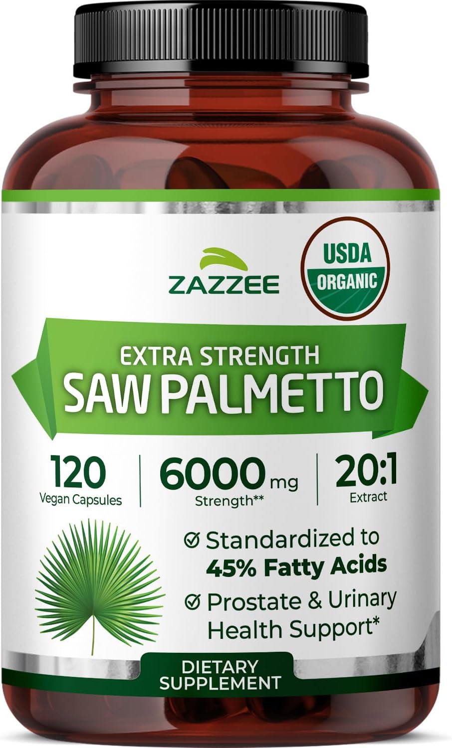 Zazzee USDA Organic Saw Palmetto 20:1 Extract, 40% Fatty Acids, Vegan