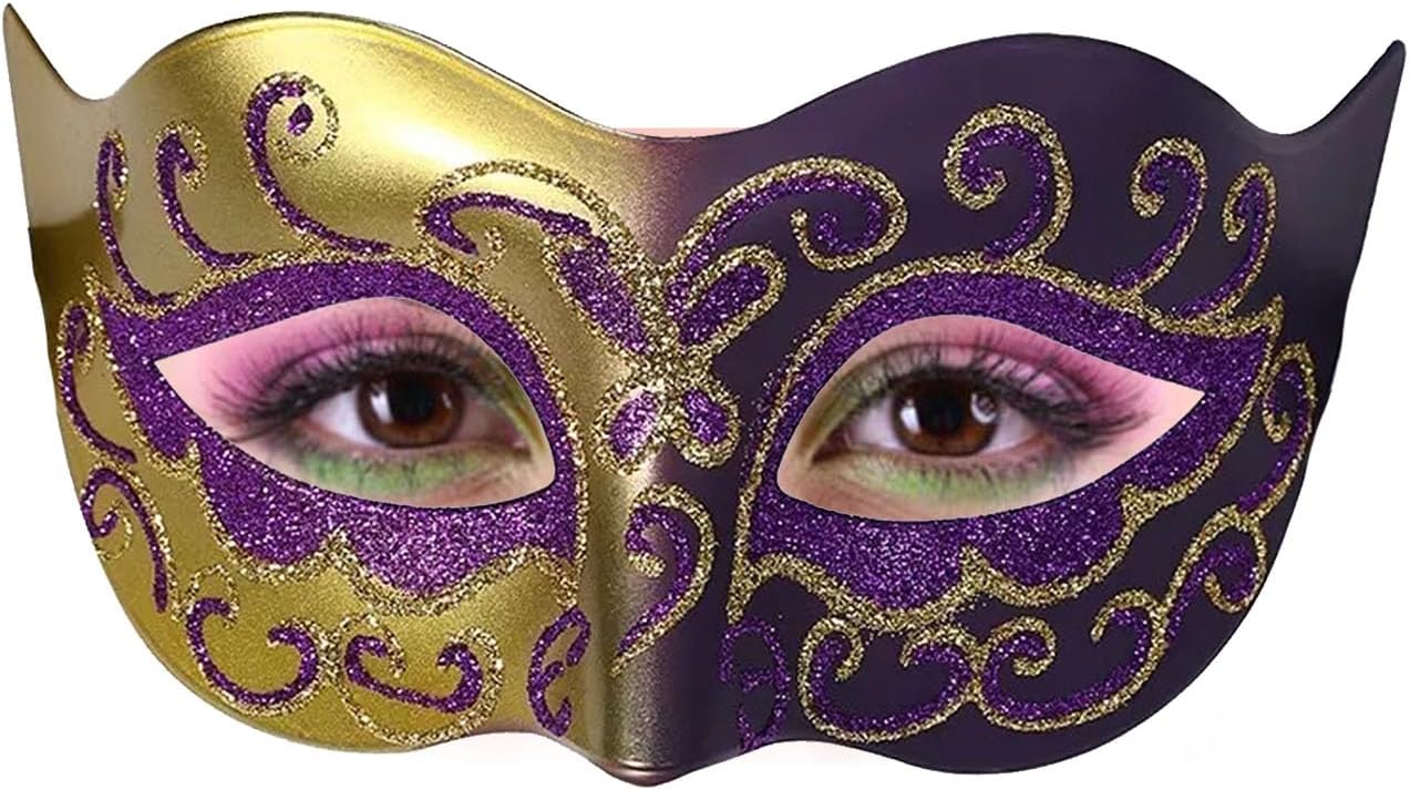 Masquerade Mask for Women Men Couple Venetian Mask Vintage Retro Mask for Halloween Costume Party Mardi Gras (Gold Purple)