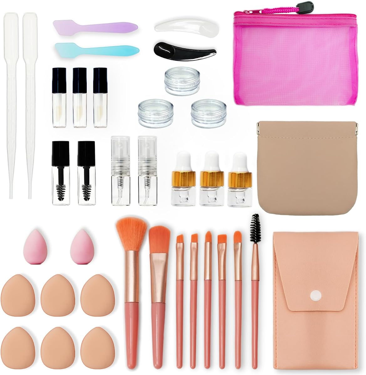 Gifts for Women - PrettyCare 38 Pcs Mini Travel Makeup Containers Set, Small Empty Container & TSA Approved Travel Bottles Kit with Brushes, fLeak-Proof Cosmetic Jars & Bottles for Travel, and Sample
