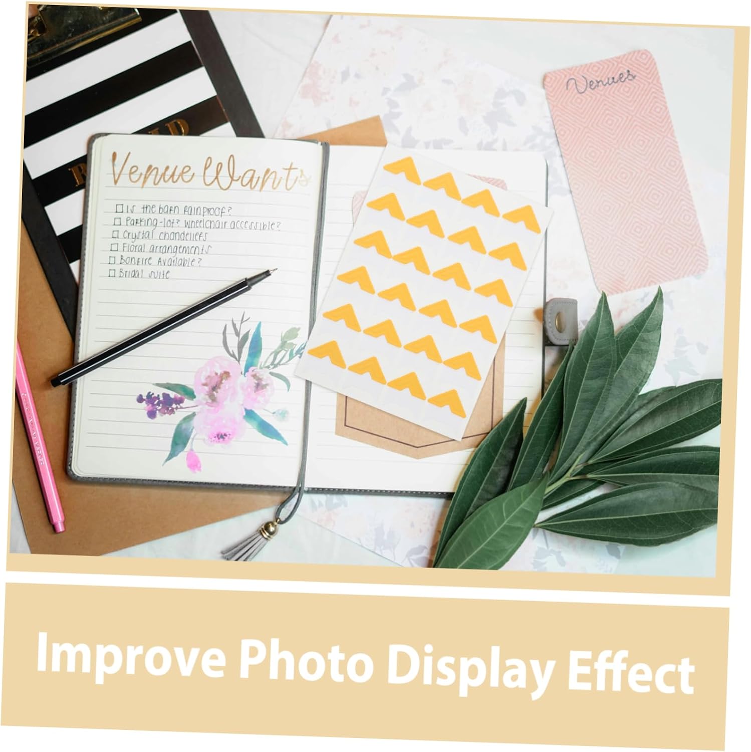VILLFUL 120pcs Self-Adhesive Photo Corners for Scrapbooking Golden Picture Mounting Corners for Albums Journals and Easy to Use and Versatile Crafting
