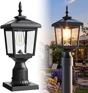 Greluna Solar Post Light Outdoor, 60 Lumens Dusk to Dawn Lamp Post Light...
