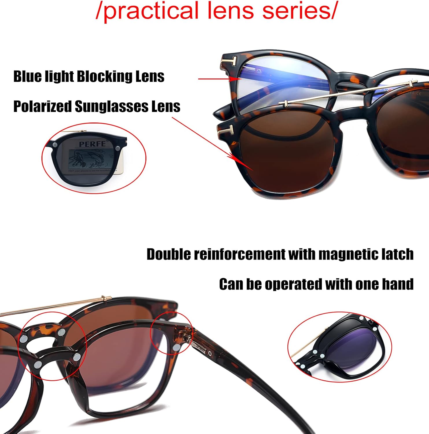 Miniatura 5 de SOOLALA 2 en 1 hombres polarizados clip en gafas de sol de lectura para mujeres lentes polarizadas desmontables magnéticas