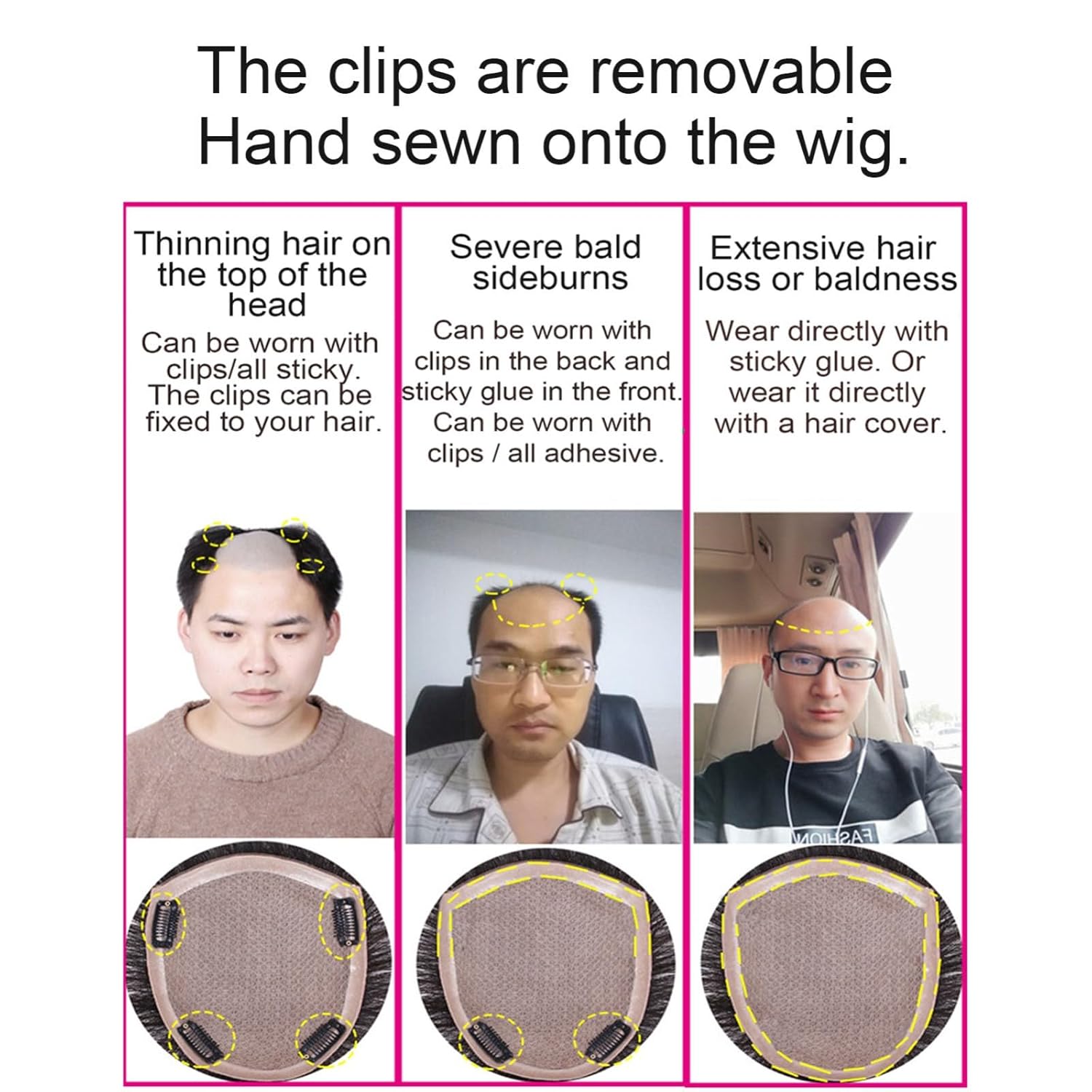 Mens Toupee Human Hair, Mono Top with Poly Coating Around Cap, Light Medium Density Front Contour Straight Hairpieces(No clips, 14 * 19CM)