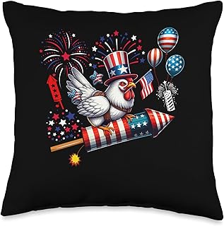 Chicken Riding Firecracker 4th Of July Farmer Proud Flag Throw Pillow