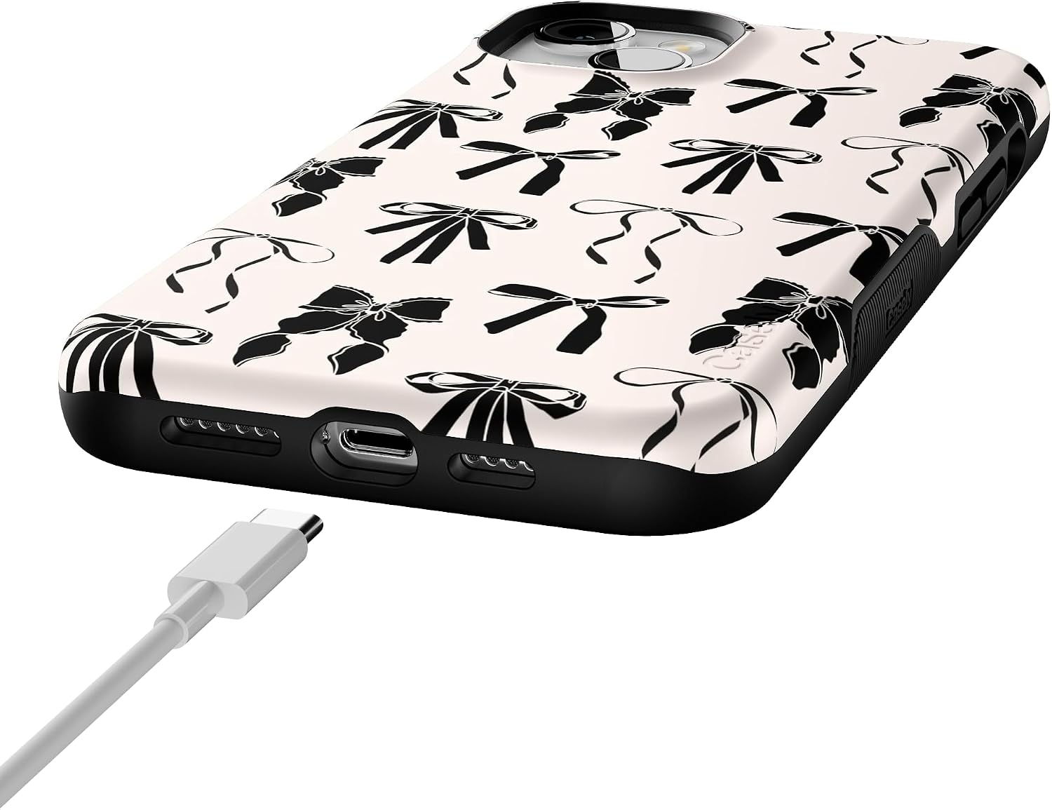 Casely iPhone 14 Plus Case | Goth Girlie | Black Bows | Bold Protective Design | Compatible with MagSafe