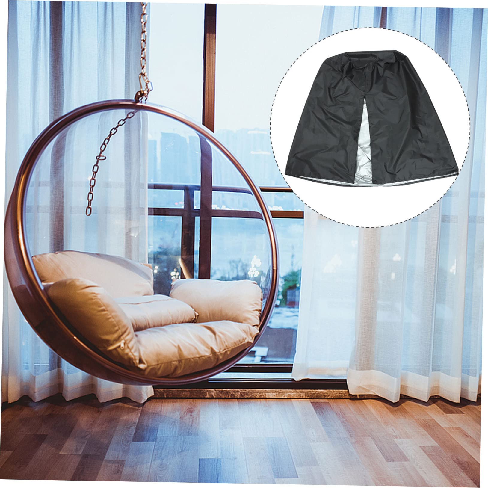 Kisangel Housse de Fauteuil Suspendu Œuf en Tissu Oxford Noir, Imperméable, Fermeture Éclair, Protection Solaire et Pluie pour Intérieur et Extérieur