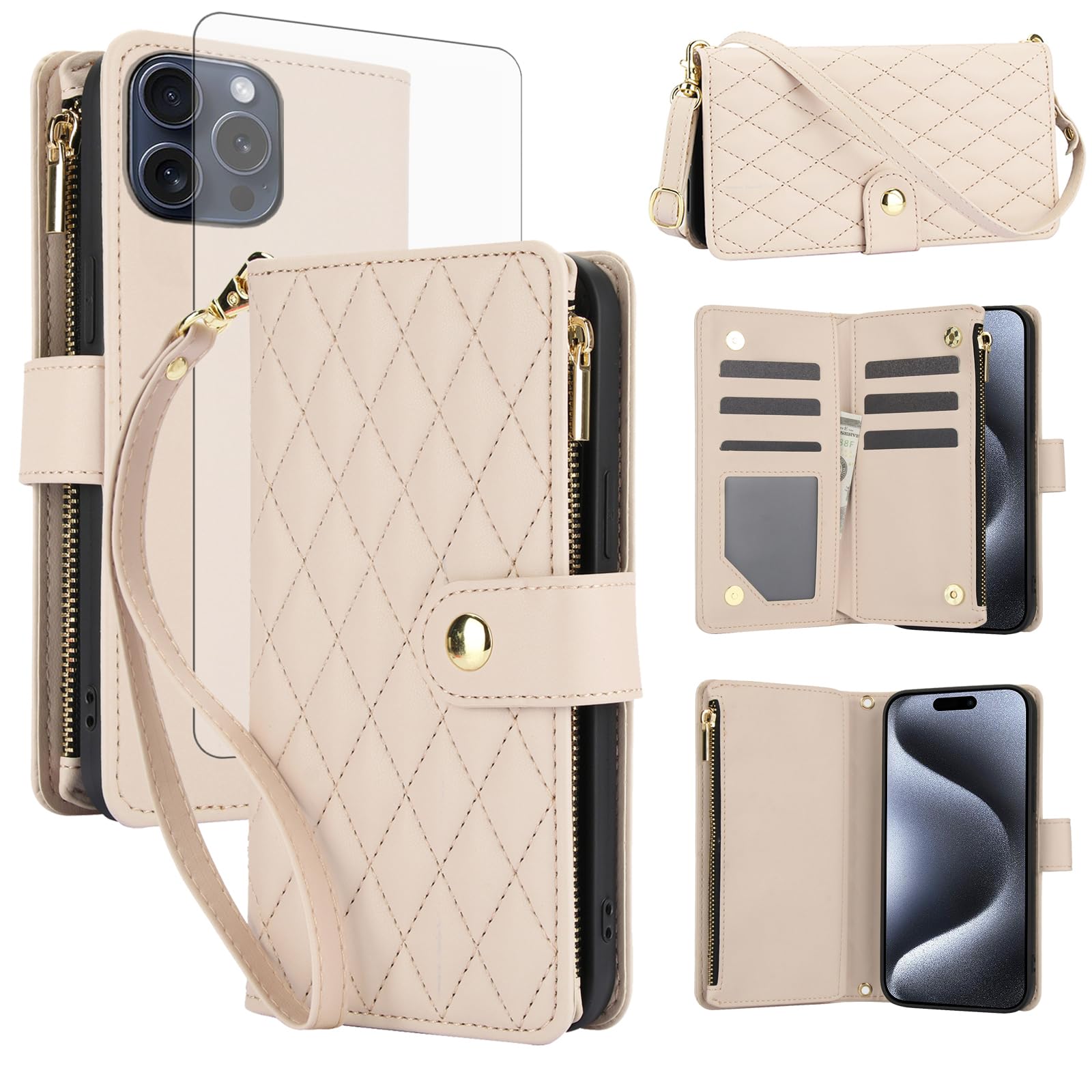 Protection iPhone 15 Pro Max étui cuir pliable avec support de téléphone - 8