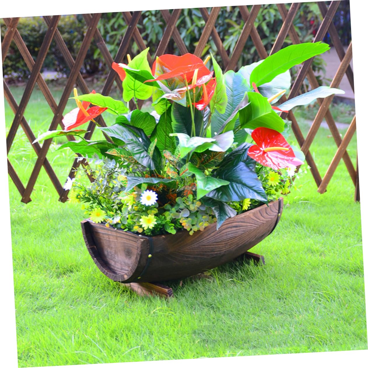 Fioriera Rustica in Legno Anticorrosione Vaso Da Fiori Per Esterni E Interni Con Design a Mezza Botte Ideale Per Giardino Terrazzo E Decorazioni Matrimoniali