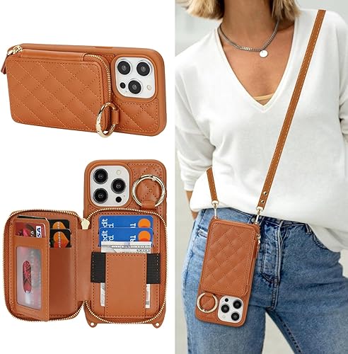 Miniatura 18 de Funda Cartera Bandolera para iPhone 11, Cuero PU Cremallera Bolso Cartera Funda Plegable con Tapa, Funda Folio con Soporte con Ranuras para Tarjetas