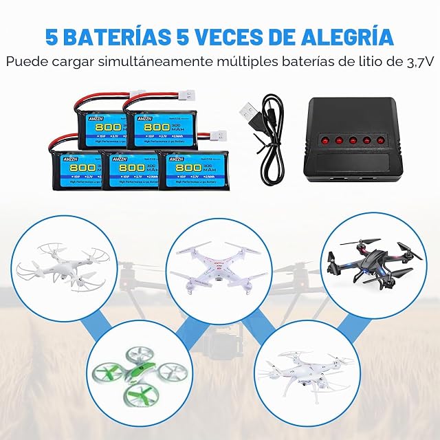 Foto 2 de 5 de AMZZN 5 Unidades 3,7V 800mAh 30C Molex Plug Lipo batería con Cargador 5 en 1 para dron teledirigido SYMA X5C…