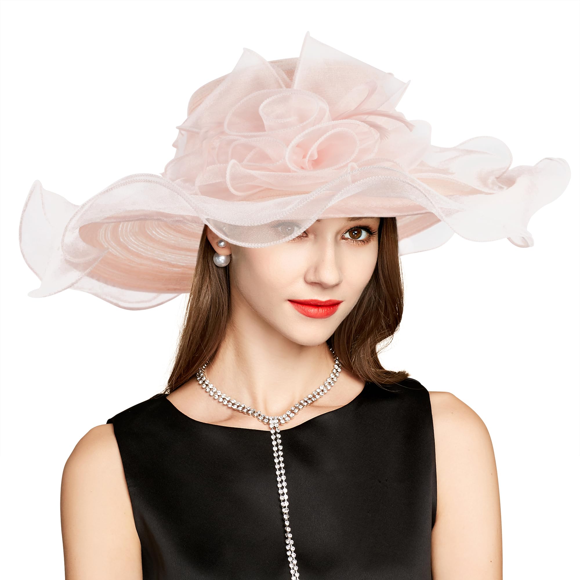 YIDINGCO 2025 Derby Hats for Women Girl Lady, Organza Church Wedding Funeral Kentucky Fascinator Hat Sun Hat