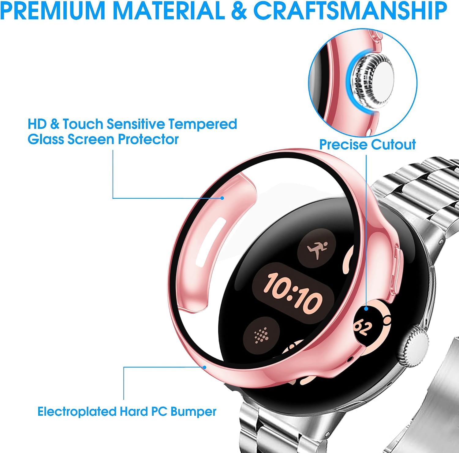 10 Pack Case for Google Pixel Watch 3/2/1 41mm with Tempered Glass Screen Protector, Plated Hard PC Protective Glossy Bumper Cover Compatible with Pixel Watch 3/2/1 41mm