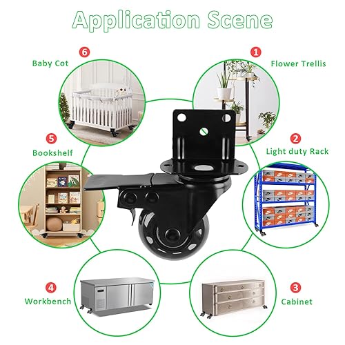 Miniatura 7 de MALLLALA Juego de 4 ruedas giratorias ruedas giratorias de soporte en forma de L de 2 pulgadas ruedas giratorias ruedas de muebles con frenos para