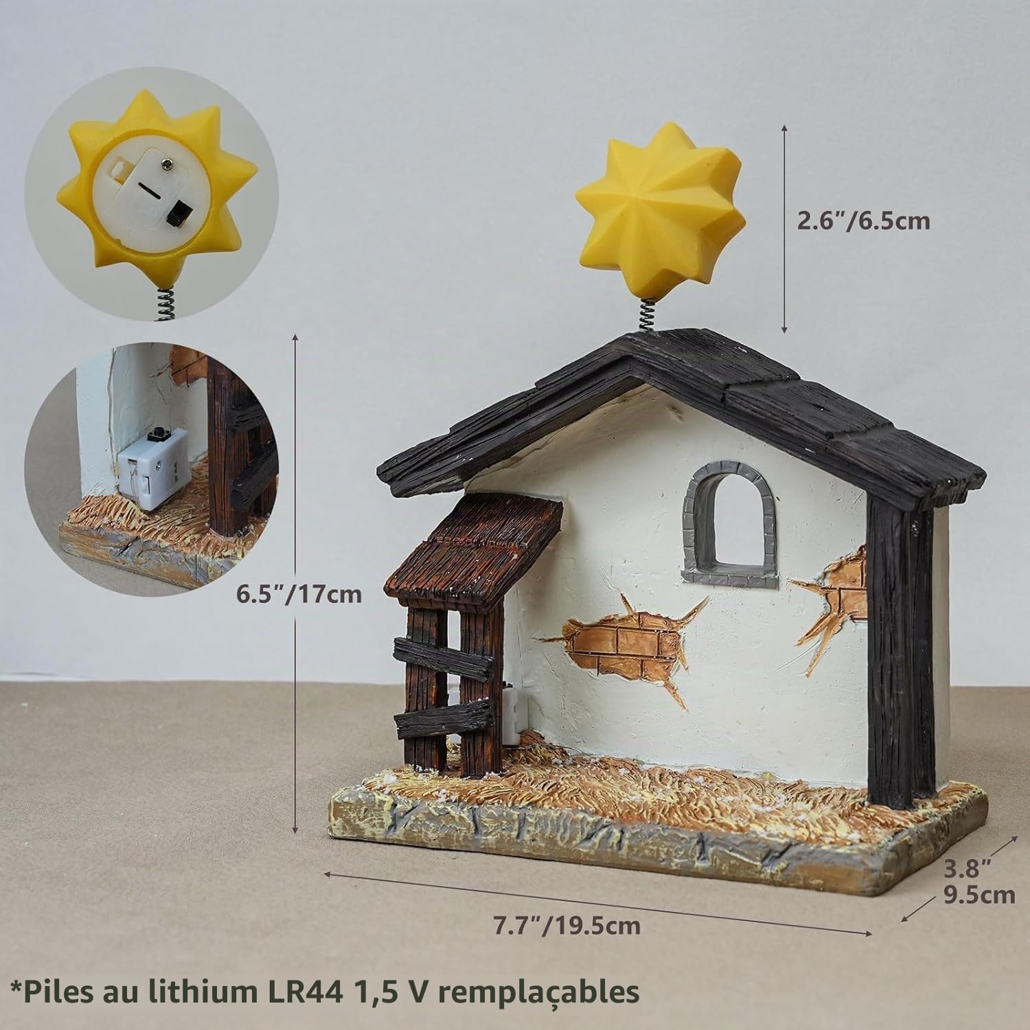 Crèche de Noël - Ensemble de Crèche et Figurines avec Lumières LED - Crèche Intérieure avec Mangeoire - Décorations de Noël d'Intérieur