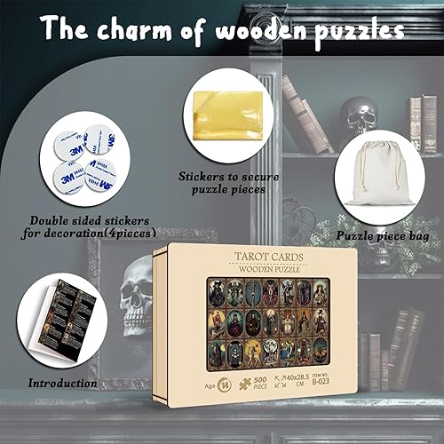 Miniatura 4 de PICKFORU Rompecabezas de madera de terror para adultos, cartas de tarot aterradoras, rompecabezas de 500 piezas con forma única, rompecabezas de