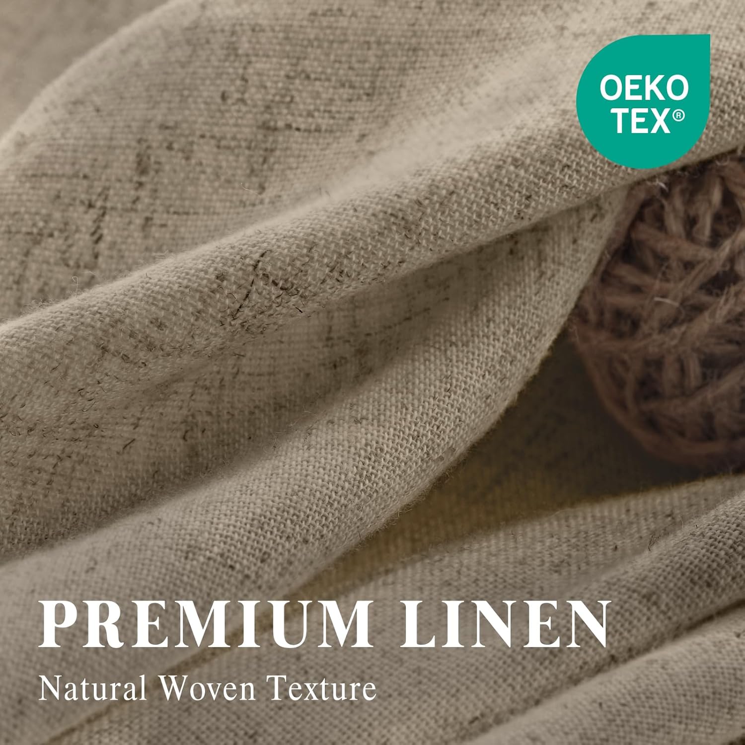 Linen Shower Curtain Flax Khaki, Fabric Boho Farmhouse Shower Curtains for Bathroom Cotton Natural Cloth Liner Set 72" W x 72" L