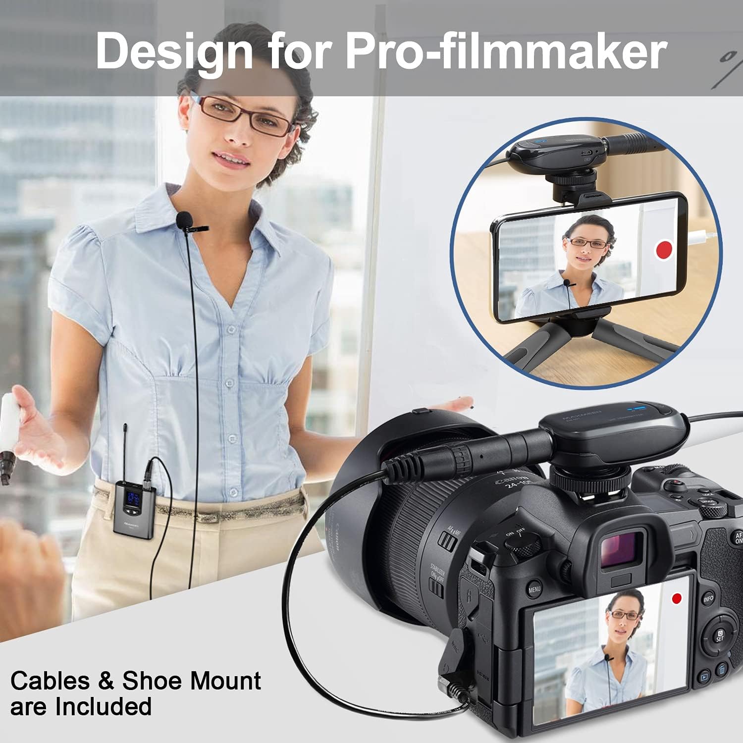 Alvoxcon UHF Dual Channel Wireless Lavalier Microphone System with Volume Control for iPhone, DSLR, PA Speaker, YouTube, Podcast, Video Recording, Conference, Vlogging, Church, Interview, Teaching - Image 2