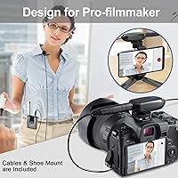 Vista 2 de Alvoxcon Sistema de micrófono inalámbrico Lavalier de doble canal UHF con control de volumen para iPhone, DSLR, altavoz PA, YouTube, Podcast