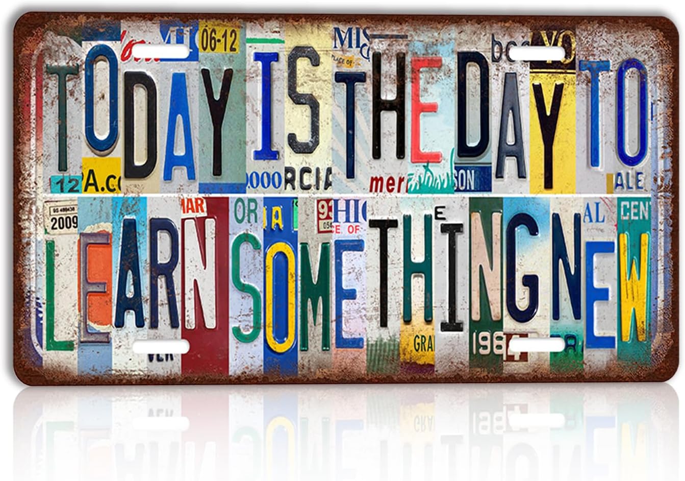 Vintage Today Is The Day To Learn Something New Wall Decor License Plate Metal Sign Tin Signs,12x6 Inch Aluminum